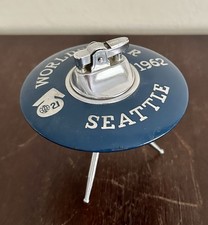 Vintage 1962 Seattle World’s Fair Space Disc UFO Table Lighter MCM Blue Atomic picture
