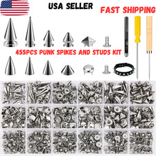 455PCS Punk Spikes and Studs Kit for Clothing, 12 Sizes Premium Metal Cone Spike picture