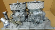 Edelbrock 5425 C26 SB Chevy Dual Quad Intake W/1405/1406 Carbs, Neck, Fill Tube picture
