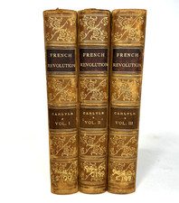 THE FRENCH REVOLUTION Thomas Carlyle 3 Volume Leather Set Antique 1890s circa picture