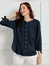 Talbots Airy Gauze Tie-Sleeve Top Navy Size 1XP picture