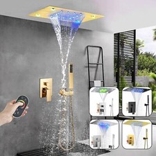 LED 14X20'' Ceiling Mount Rain Waterfall Shower Head Set Bathroom Shower Faucet picture