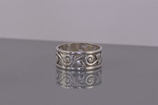 Vintage C&C Sterling Silver 8mm Swirled Flower Openwork Cuff Band Ring 925 Sz: 8 picture