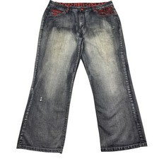 VTG Pepe Jeans London Mens Grey Straight Leg Embroidered Pockets Sz 42 Y2K Retro picture