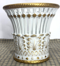Vintage Mottahedeh Italy Pierced Porcelain Lattice Basket Centerpiece White Gold picture
