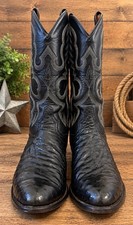 Vintage Tony Lama Black Full Quill Ostrich Cowboy Boots Mens 12 EEE picture