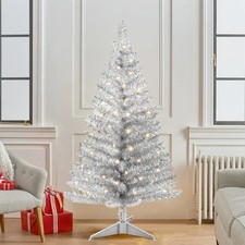 4ft Lighted Silver Artificial Christmas Tree Small Mini Xmas Tree with 50 Lights picture