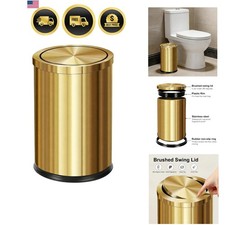 2.4gallon Steel Gold Bathroom Trash can with Swing Lid,Fingerprint-Proof picture