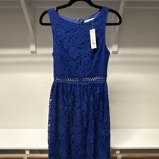 NWT Francesca’s Royal Blue Lace A-Line Dress XS Sleeveless Crochet Waist Party picture