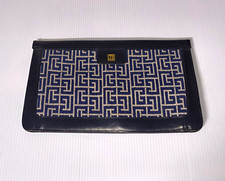 Vintage Pierre Balmain Paris Blue Beige Logo Monogram Zip Clutch Pouch picture
