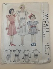 Vintage 1930s McCall 7577 Girls Dress Sewing Pattern Size 10 Ruffle Puff Sleeve picture