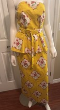 Sugarlips Two-Piece Set Womens M Yellow Floral Strapless Peplum Top Maxi Skirt picture