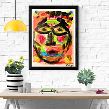 Neo Expressionism Face Outsider Graffiti Original 9x12 Paper Art Laura Barbosa picture