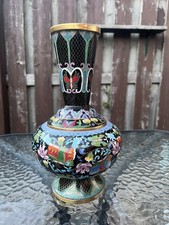 Gorgeous Vtg  Chinese Brass Cloisonne Enamel Vases Butterflies Floral 10”  picture
