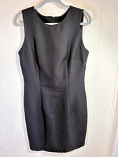 Vtg 80s 90s Leslie Lucks Black Crepe Sleeveless Sheath Dress Made in USA Sz 12 picture