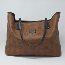 MCM Visetos Monogram Cognac Tote Bag Brown Leather Shopper A1951 picture