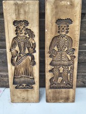 Vintage Faux Wood Chalkware Wall Plaques Pair Dutch Speculaas Cookie Mold picture