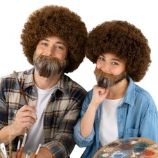 HPO Adult & Teen 80s Painter Afro Wig with Beard Mustache  Bundle picture