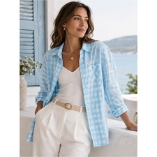 Sonoma Life + Style XL 100% Cotton Blue & White Gingham Button Down Shirt picture