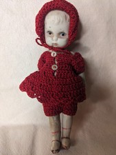 Vintage Haunted Bisque Doll Creepy girl, red Riding Hood  picture