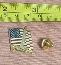 Gold Tone Washington Monument Waving American Flag Washington DC Souvenir Pin picture