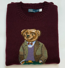 NWT Polo Ralph Lauren Bear Sweater M  Burgundy Wool Cotton Knit Pullover picture