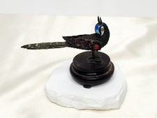 Vtg Chinese Sterling Silver Filigree Enamel Bird Statue Figure Wood Base 3.5