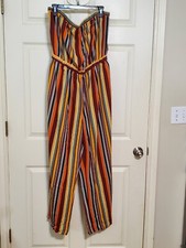 Toxik3 Women's Size 2X Strapless Jumpsuit Pockets Tube Top Colorful Stripes  picture