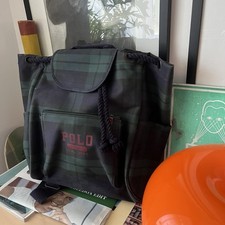Vintage 1993 90s Polo Ralph Lauren Athl Dept Blackwatch Tartan Backpack Bag Rare picture