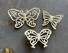 Vintage 1970s white HOMCO 3 plastic butterfly wall decor faux wicker picture