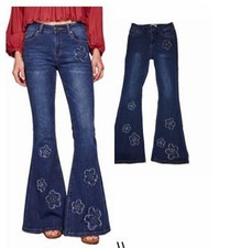 Bamboo Original Denim Jeans Dark Blue Flower Flare Jeans Size 9| picture
