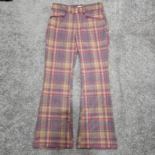 Anthropologie SZ 4 Essential Plaid High Waisted Flare Leg Trouser Pink Pants picture