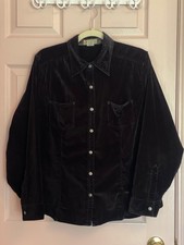 Vtg Eddie Bauer black cotton velour button down snap closure Size L picture