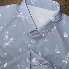 Lululemon Airing Easy Short Sleeve Button Up Shirt Men’s L Blue White Floral picture