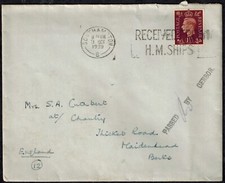 Malta 1939 HMS WARSPITE Cover w/PASSED BY CENSOR H/S Black Initialed RARE picture