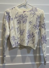Francesca's Mi Ami Gorgeous Cable Knit Beige Lilac Crop Preppy Floral  XS  picture