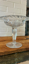 Antique ABP Cut Glass Compote Floral Intaglio Wheel Cut Notched Stem Crystal picture