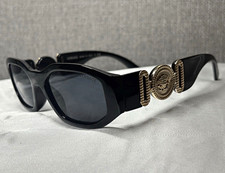 Versace Women’s Oversized Rectangle Sunglasses Black Frame Gray Tinted Lenses picture