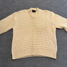 Truval Sportswear Sweater Mens L Cream Virgin Wool Basketweave V-Neck Vintage picture