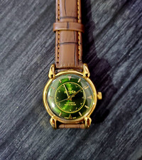 Rare Swiss Roamer Brevete Mens Manual Watch Gld Grn Brw⌚ picture