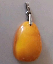 Vintage Butterscotch Amber Pendant 875 Sterling Silver Jewelry Retro Russian picture