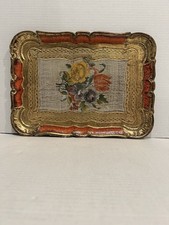 Vintage Red And Gold Gilt Hand-Painted Italian Wooden Florentine Serving Tray picture