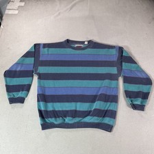Vintage Saturdays Sweatshirt Mens Large Blue Fleece Pullover Striped Logo 90s picture