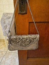 BRIGHTON PERLITA CATCH THE MOON METALLIC 3D EMBELLISHED APPLIQUE BAG Retail $290 picture