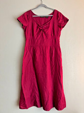 Vtg Eddie Bauer 100% Linen Raspberry Red Midi Dress Large 90's Y2K Cottage picture