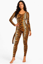 Leg Avenue Tiger Print Zip Front Catsuit Jumpsuit Long Sleeve XS/SP Stretch picture