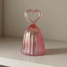Vintage Fenton Pink Opalescent Heart Scalloped Bell Ethereal Romantic Fairycore picture