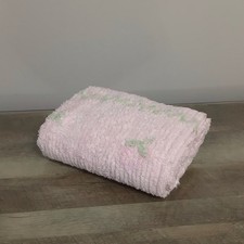 Amy Coe Limited Edition Chenille Baby Blanket Pink Bunny Floral 37x 26 ~ ISSUES picture
