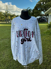 Tultex Women's XL White Birthday Graphic Print Pullover Crewneck Sweatshirt picture