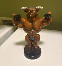 Hand Painted Ceramic Minotaur Bull Vintage Muscle Bodybuilder Strongman Figurine picture